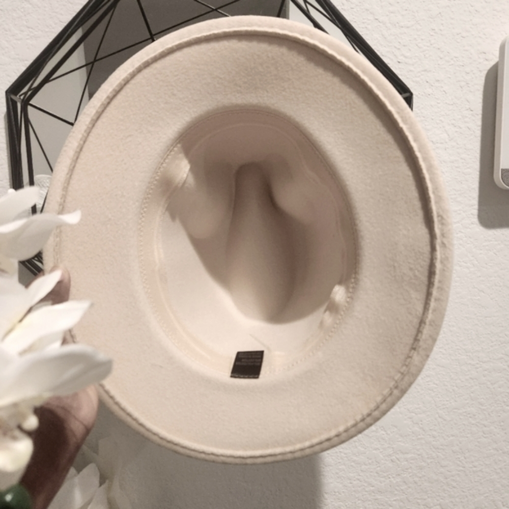 Cream color Wide Brim Fedora Hat - Picture 3 of 3
